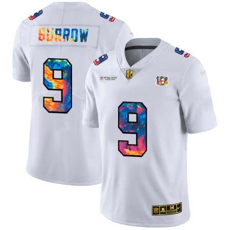 Maillot Homme Cincinnati Bengals Joe Burrow 9 Nike 2020 Blanc Multicolore